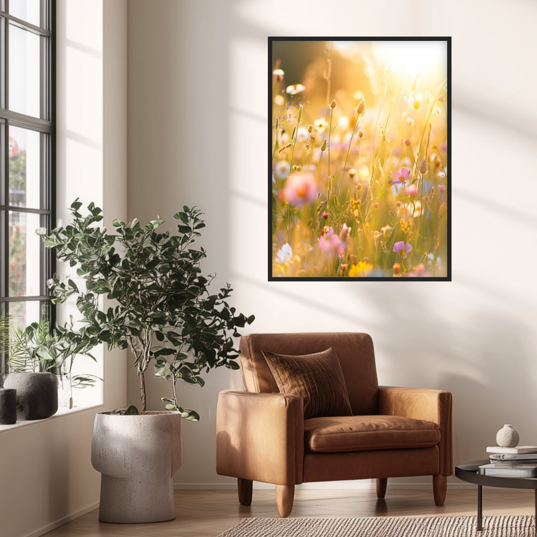 Goldene Sommerwiese Blüten Poster abstrakt – mattes Kunstdruck-Papier – Ansicht 3