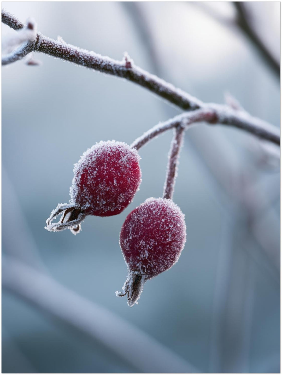Hagebutten im Winterfrost Poster – Ohne Rahmen – Produktfoto