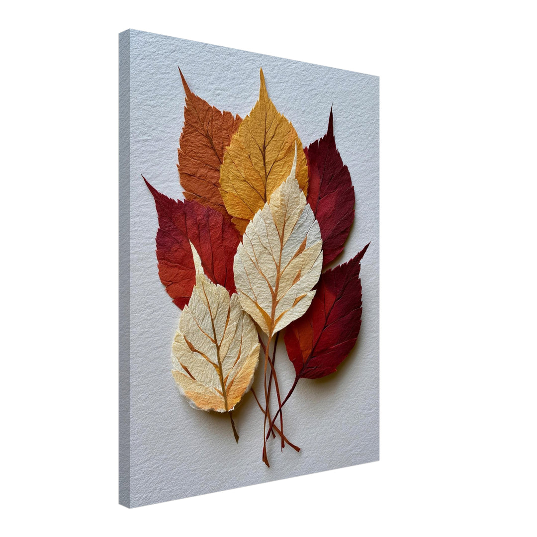 Herbstblätter in Papieroptik Leinwandbild – Schräge Ansicht – Produktfoto