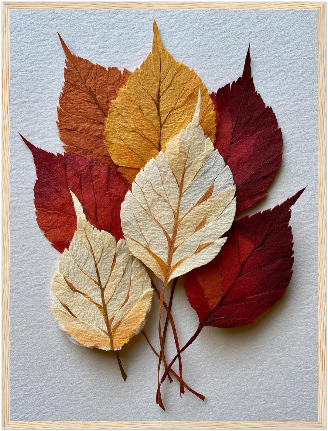 Herbstblätter in Papieroptik Poster – Holz natur Rahmen – Produktfoto
