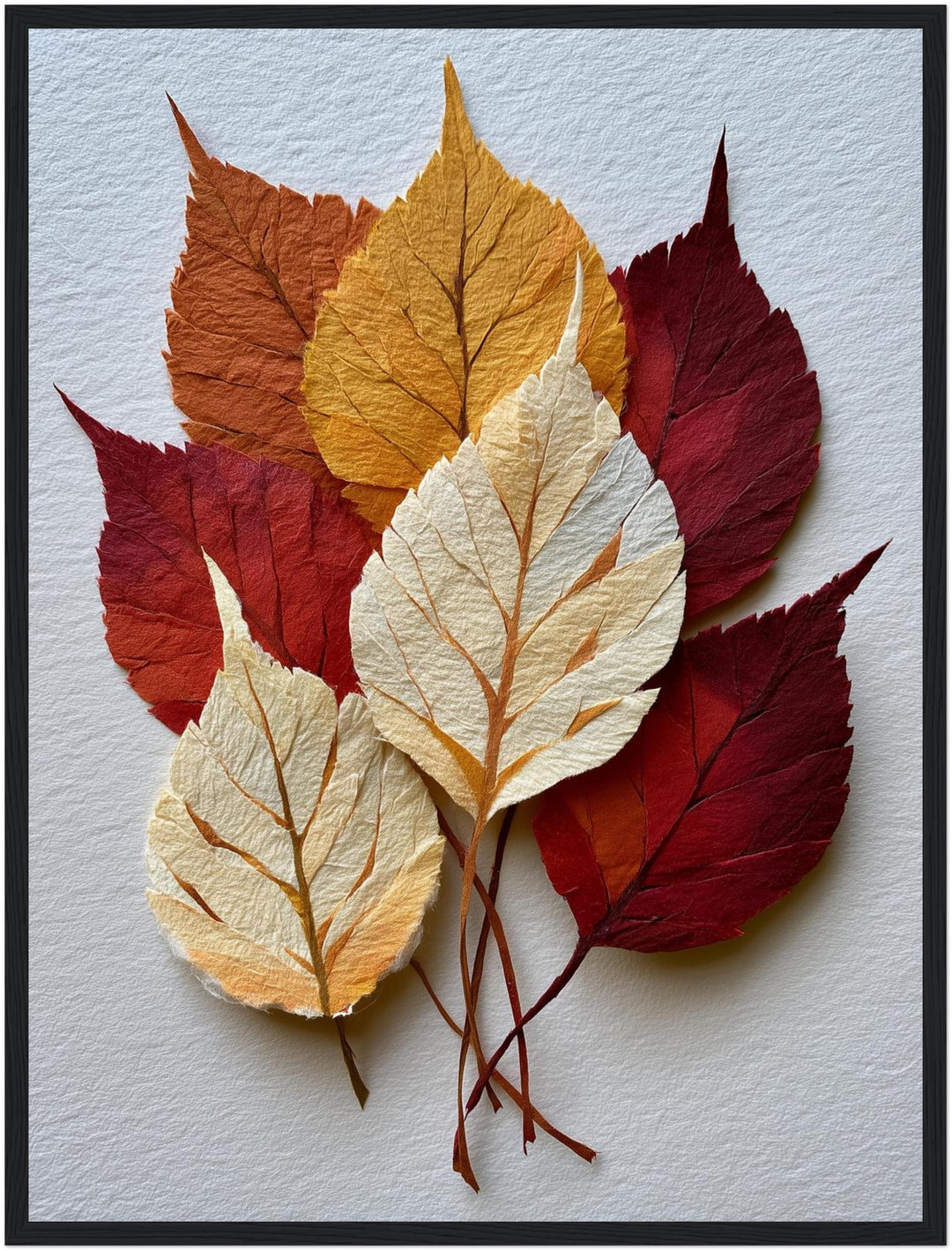 Herbstblätter in Papieroptik Poster – Schwarzer Rahmen – Produktfoto