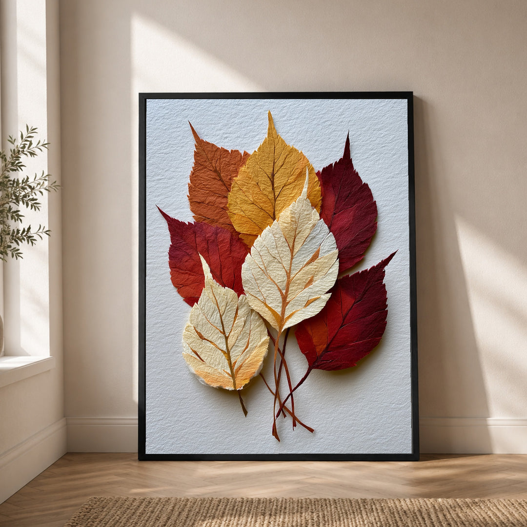 Herbstblätter in Papieroptik Poster – Schwarzer Rahmen – Produktfoto