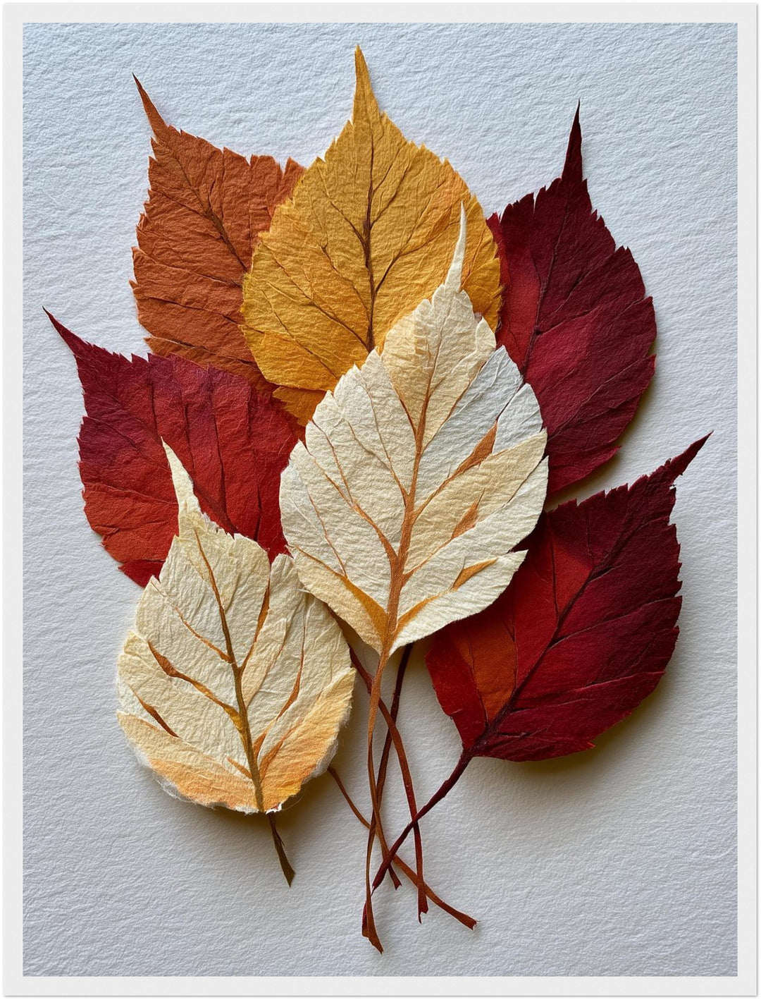 Herbstblätter in Papieroptik Poster – Weißer Rahmen – Produktfoto