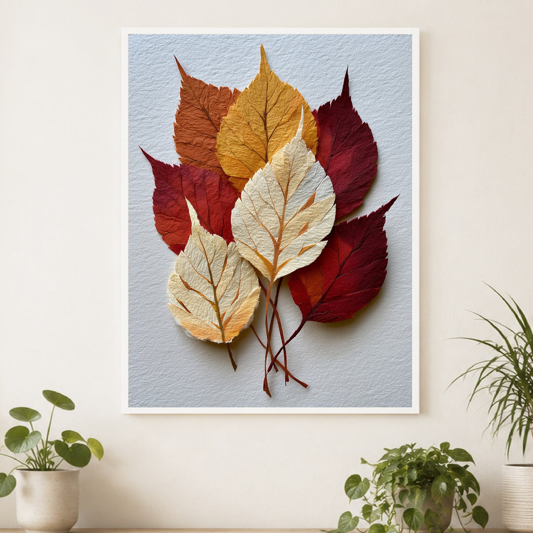 Herbstblätter in Papieroptik Poster – Weißer Rahmen – Produktfoto