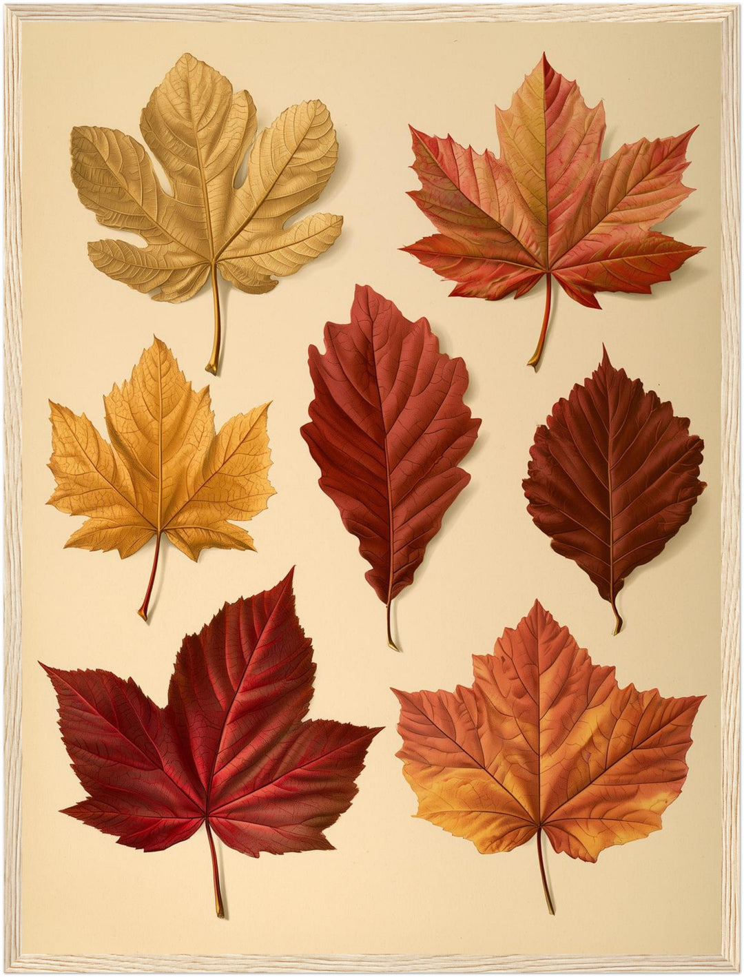 Herbstblätter in rot und gold Poster – Holz natur Rahmen – Produktfoto