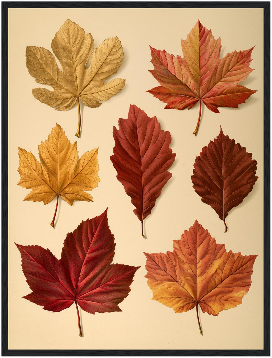 Herbstblätter in rot und gold Poster – Schwarzer Rahmen – Produktfoto