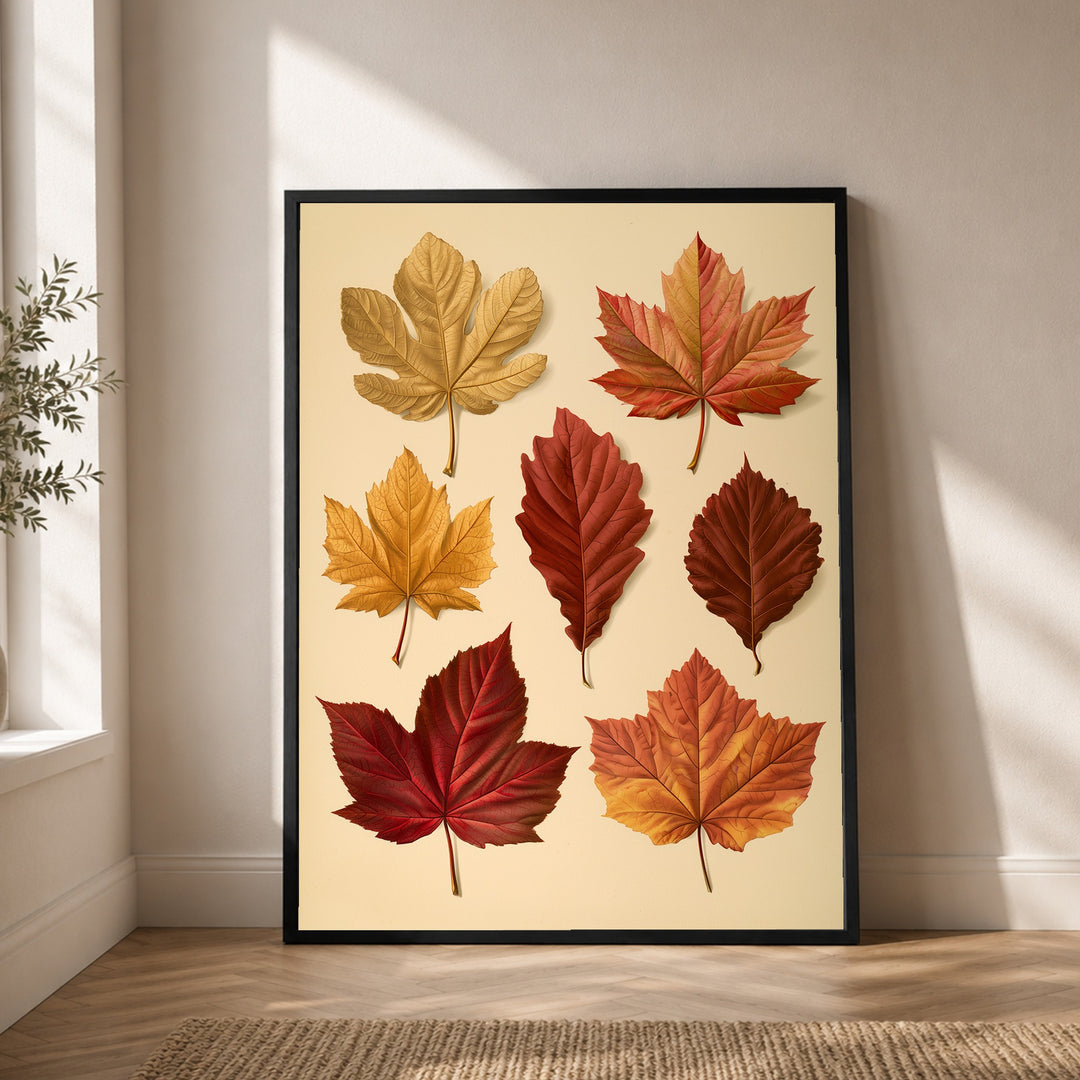 Herbstblätter in rot und gold Poster – Schwarzer Rahmen – Produktfoto