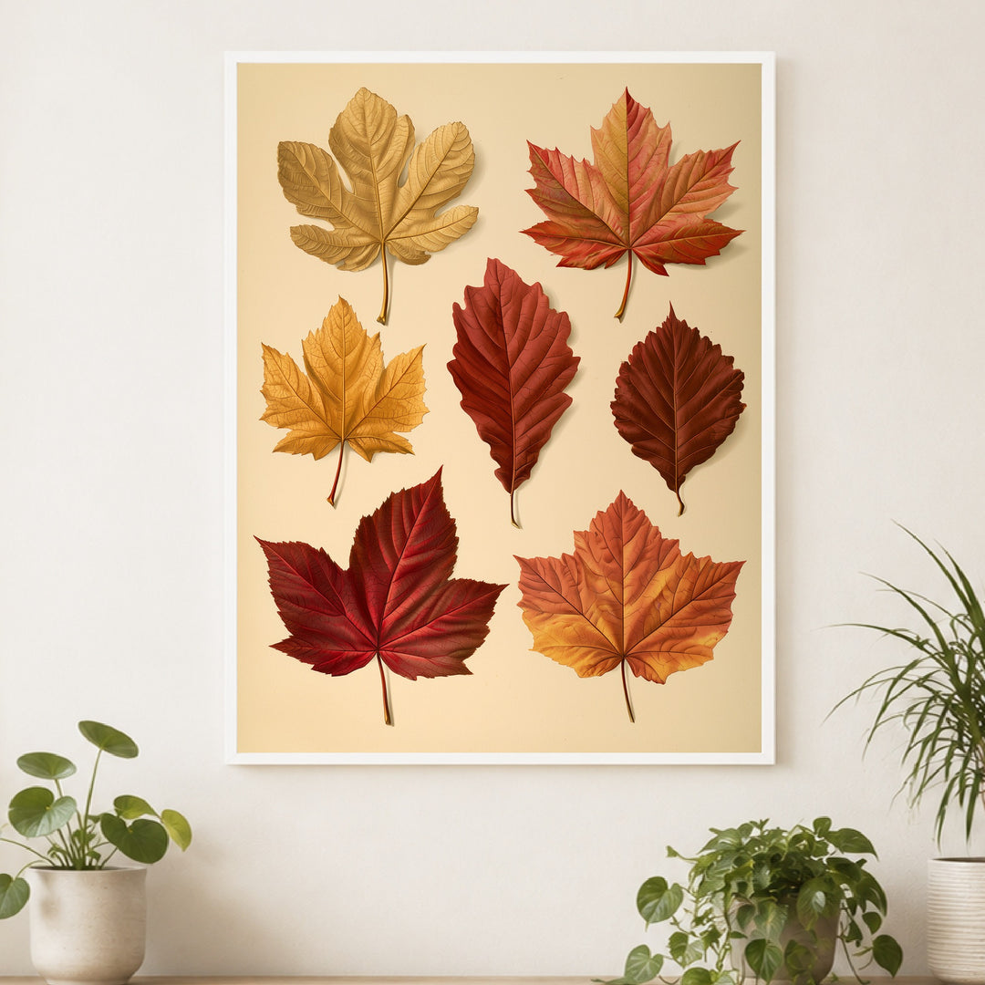 Herbstblätter in rot und gold Poster – Weißer Rahmen – Produktfoto