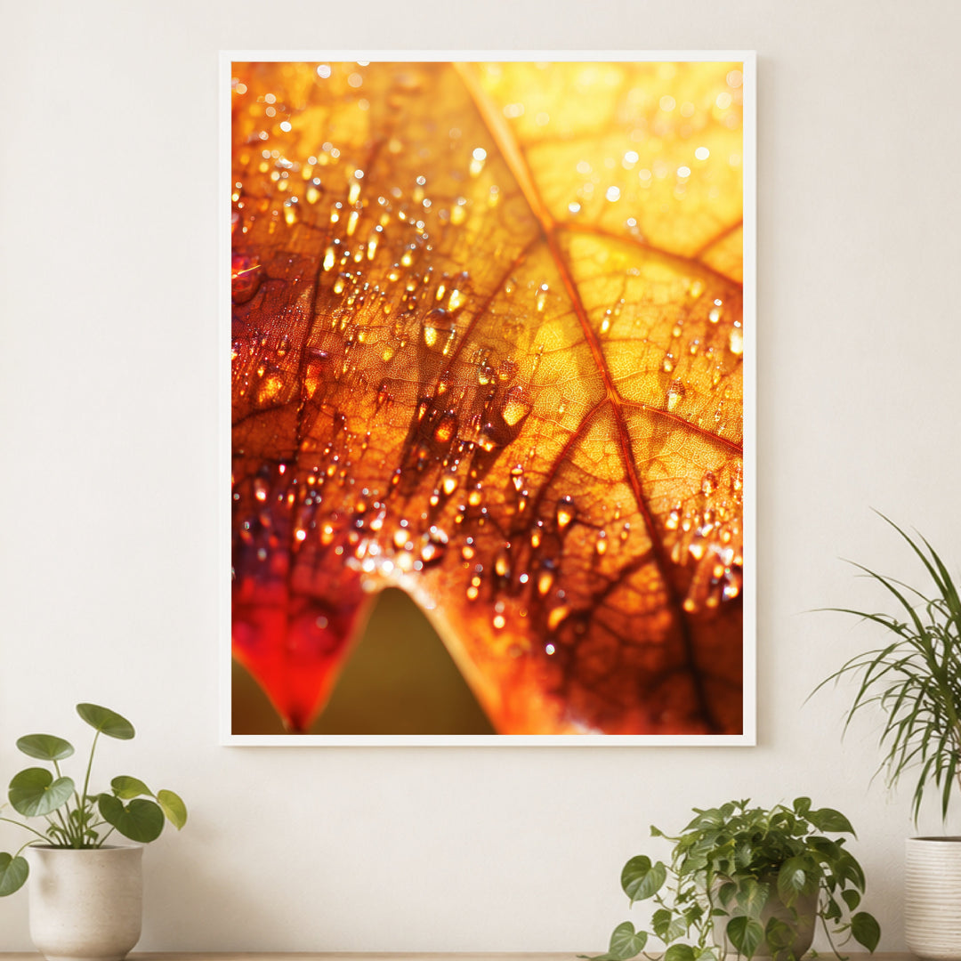Herbstblatt im Regen Poster – Weißer Rahmen – Produktfoto