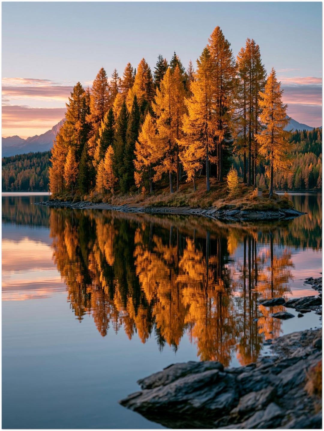 Goldener Lärchensee im Herbst Poster – Ohne Rahmen – Produktfoto