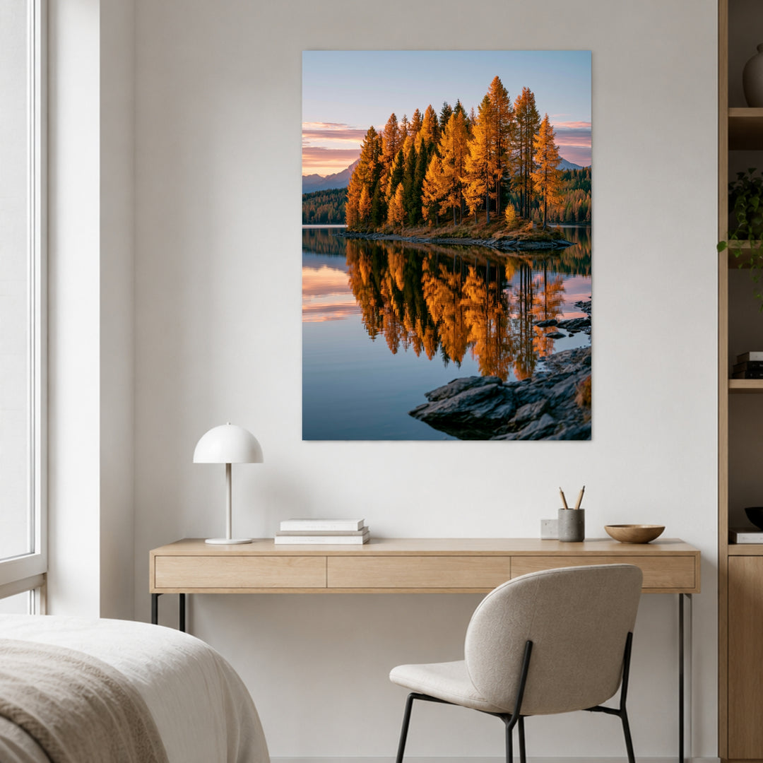 Goldener Lärchensee im Herbst Leinwandbild – Ohne Rahmen – Produktfoto