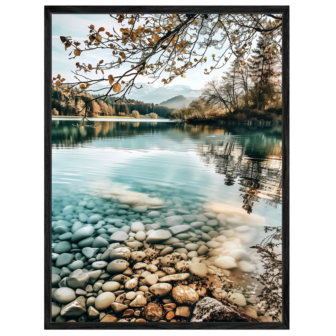 Bergsee im Herbst Leinwand Landschaft – Leinwand auf Holzrahmen – Ansicht 4