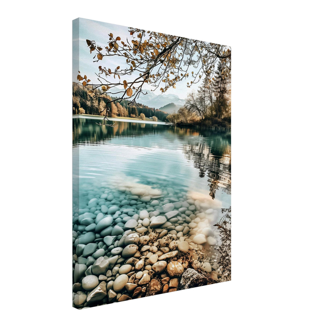 Bergsee im Herbst Leinwand Landschaft – Leinwand auf Holzrahmen – Ansicht 2
