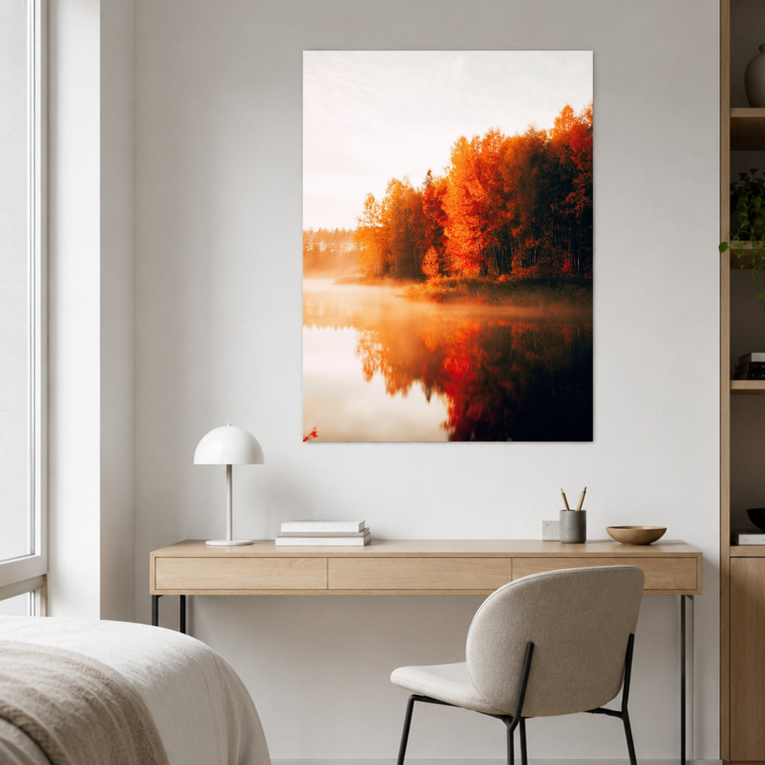 Herbstnebel am See Poster – Ohne Rahmen – Produktfoto