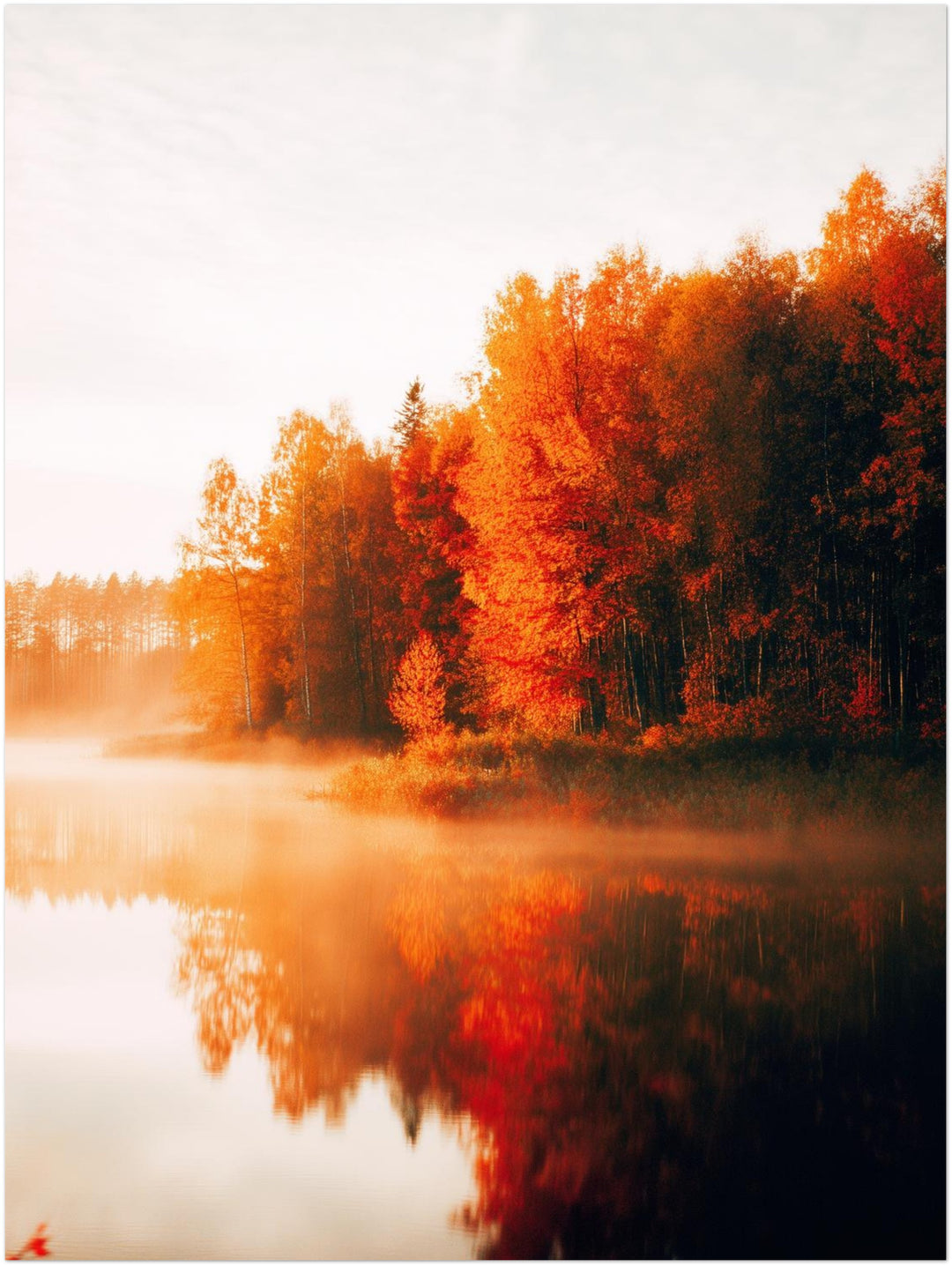 Herbstnebel am See Leinwandbild – Ohne Rahmen – Produktfoto