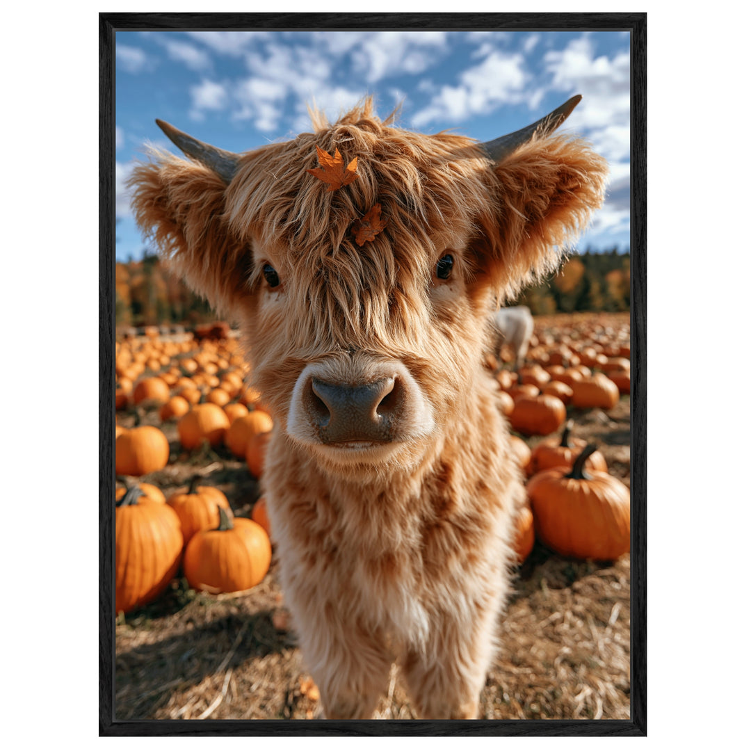 Herbstkälbchen im Kürbisfeld Leinwandbild – Leinwandbild