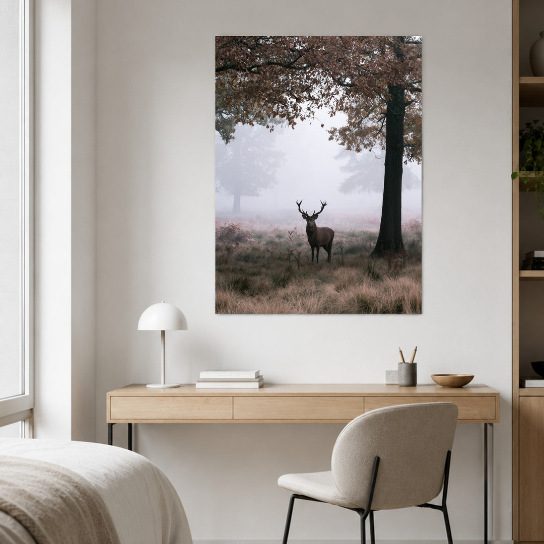 Hirsch im Herbstnebel Poster – Ohne Rahmen – Produktfoto