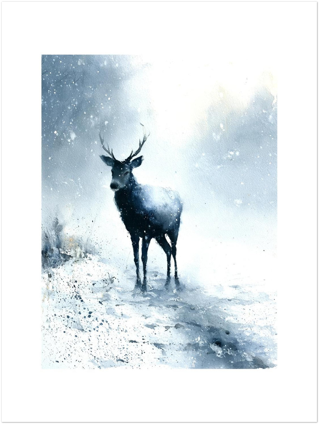 Hirsch im Schneesturm Poster – Ohne Rahmen – Produktfoto