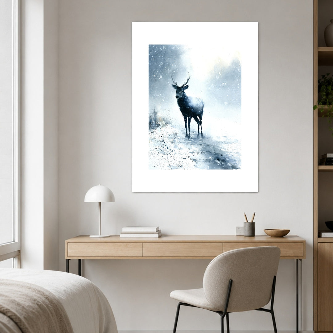 Hirsch im Schneesturm Poster – Ohne Rahmen – Produktfoto