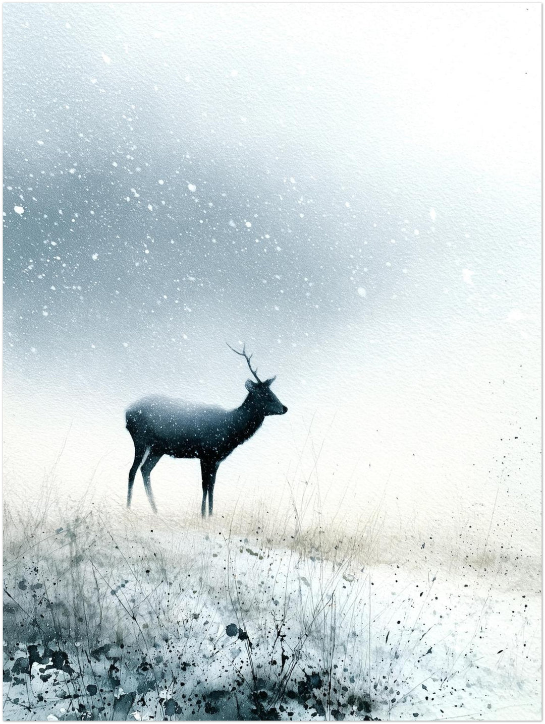 Hirsch im Schneetreiben Poster – Ohne Rahmen – Produktfoto