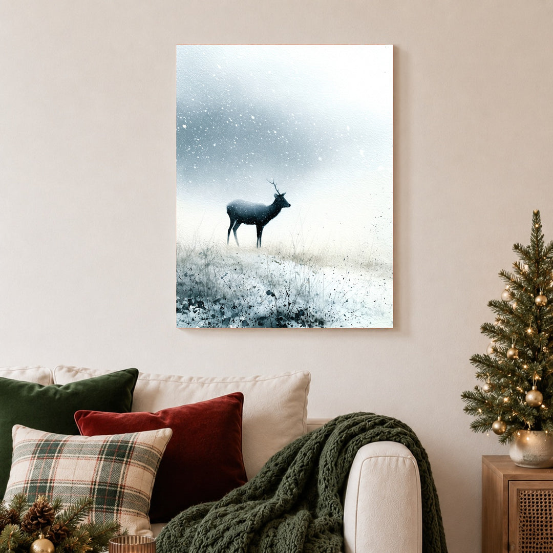 Hirsch im Schneetreiben Poster – Ohne Rahmen – Produktfoto