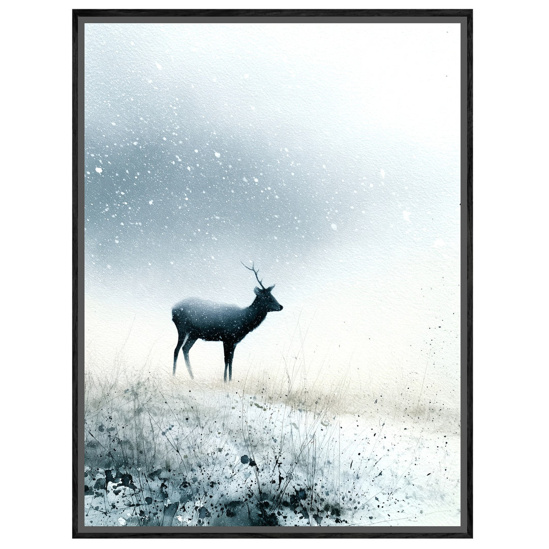 Hirsch im Schneetreiben Leinwandbild – Leinwandbild