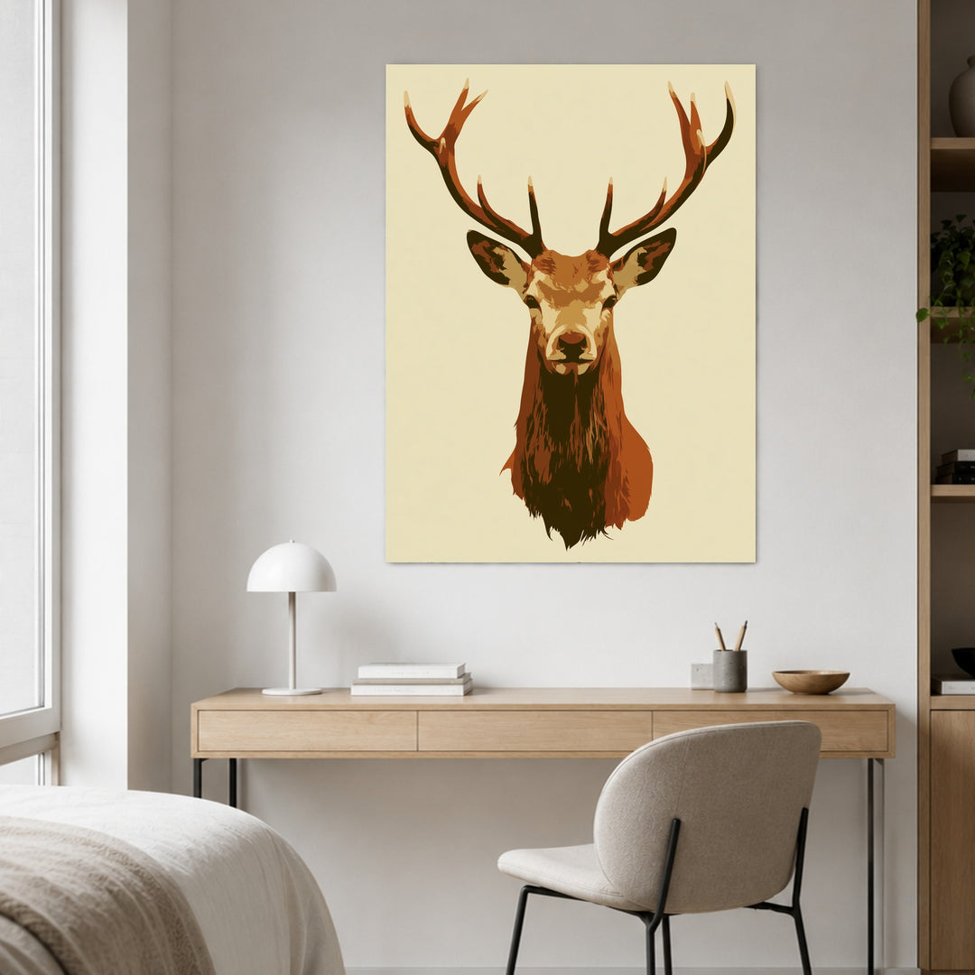 Hirsch Portrait minimalistisch Leinwandbild – Zimmerszene