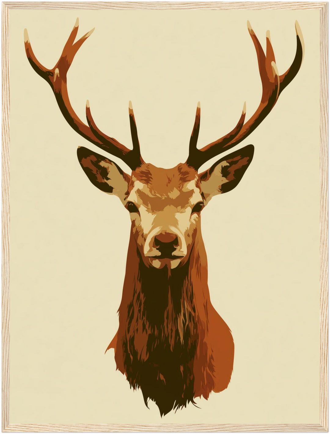 Hirsch Portrait minimalistisch Poster – Holz natur Rahmen – Wohnzimmer Mockup
