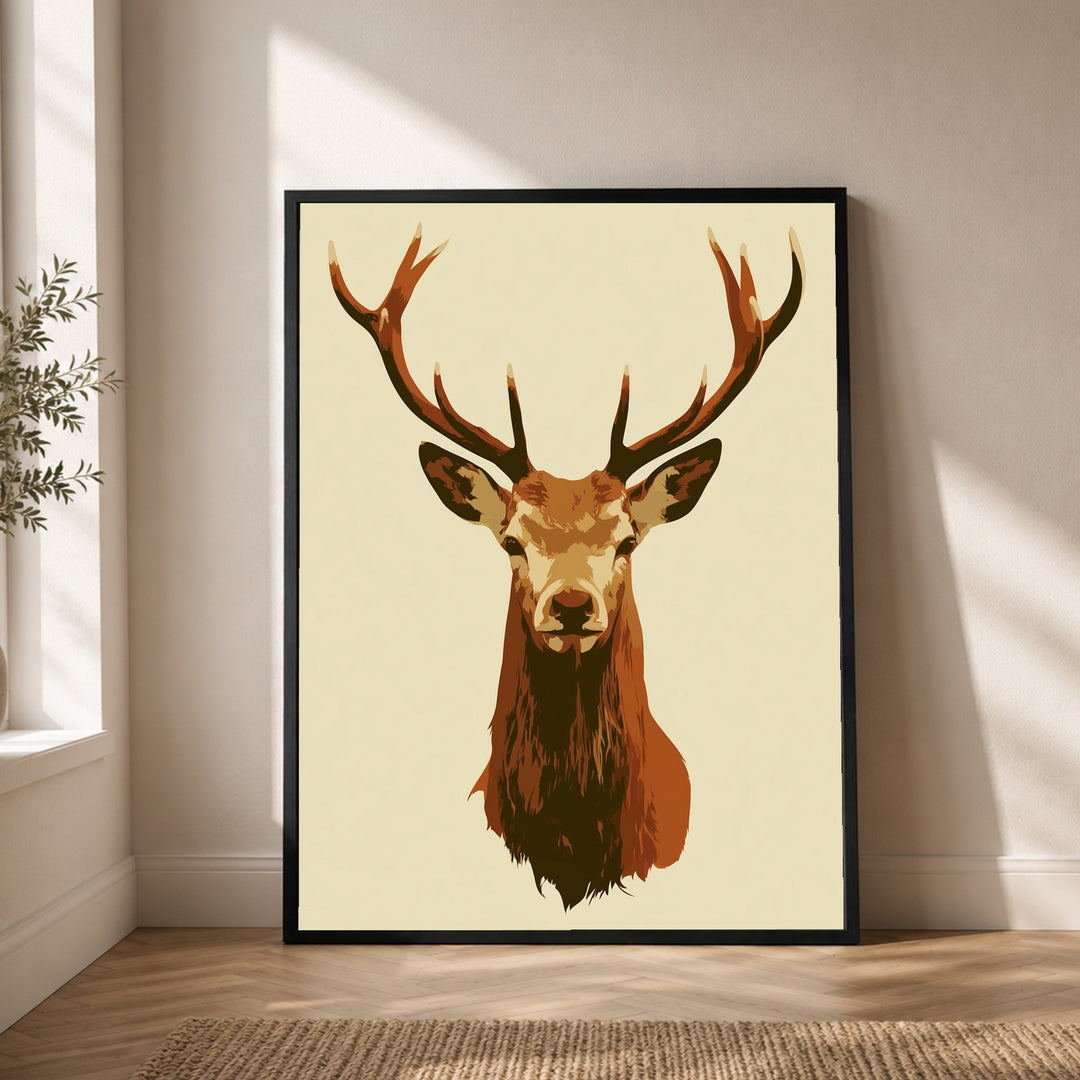 Hirsch Portrait minimalistisch Poster – Schwarzer Rahmen – Wohnzimmer Mockup