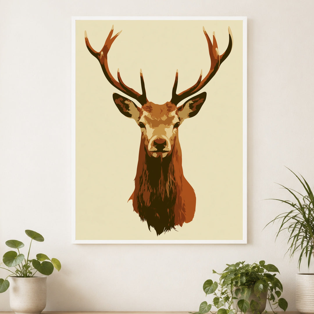 Hirsch Portrait minimalistisch Poster – Weißer Rahmen – Wohnzimmer Mockup