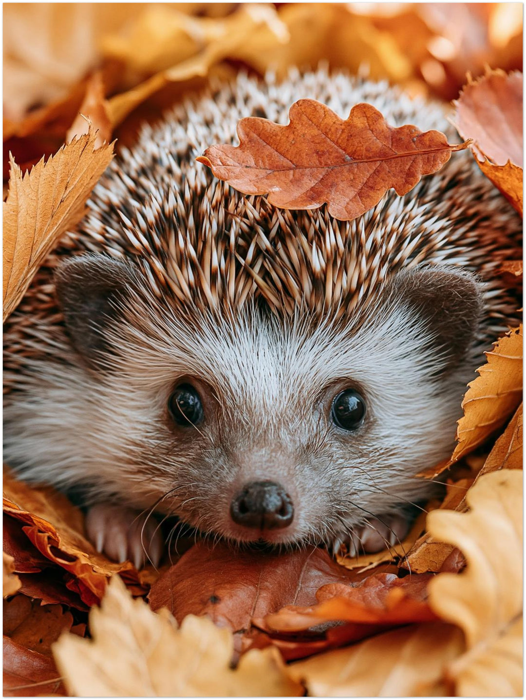 Igel im Herbstlaub Leinwandbild – Ohne Rahmen – Produktfoto