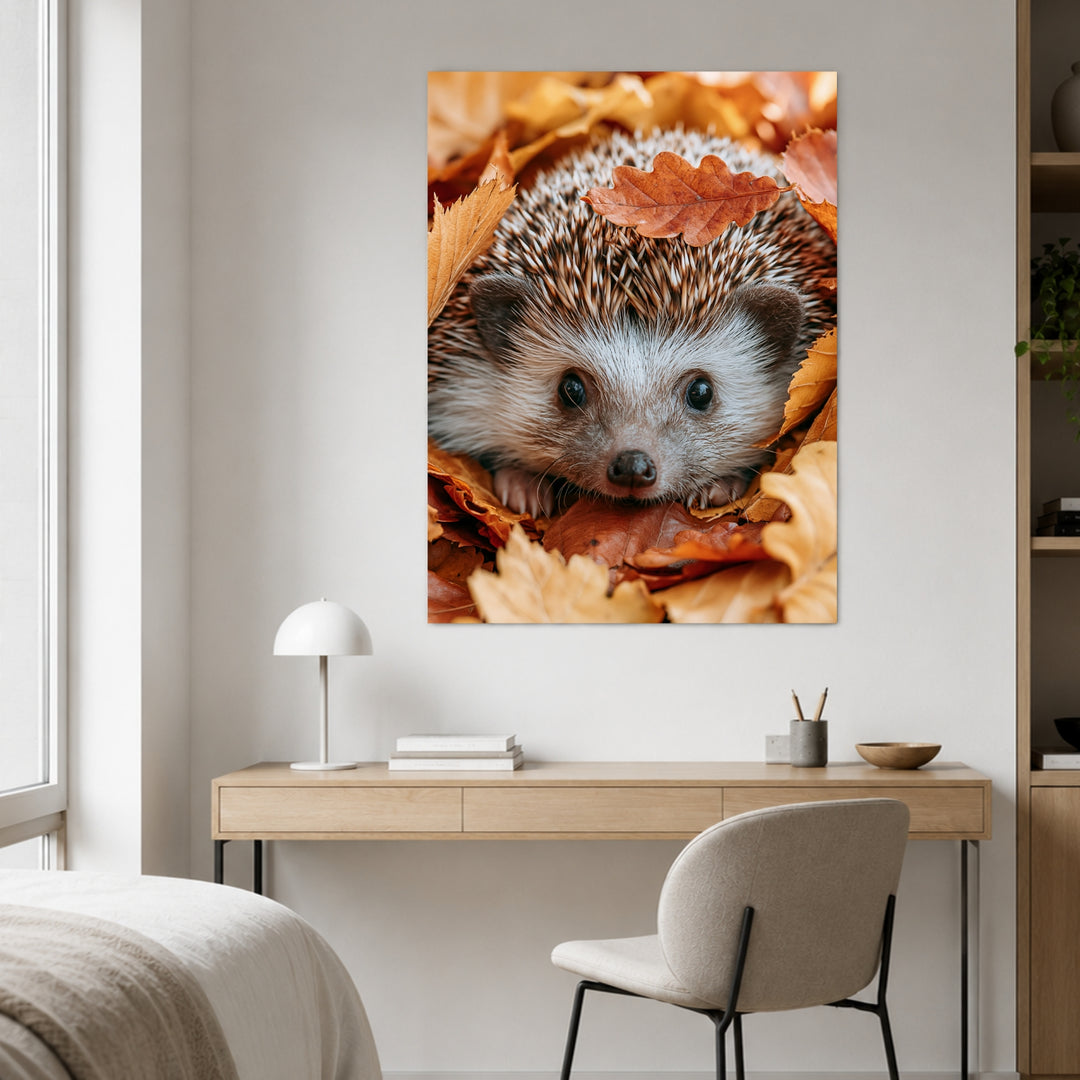 Igel im Herbstlaub Leinwandbild – Ohne Rahmen – Produktfoto