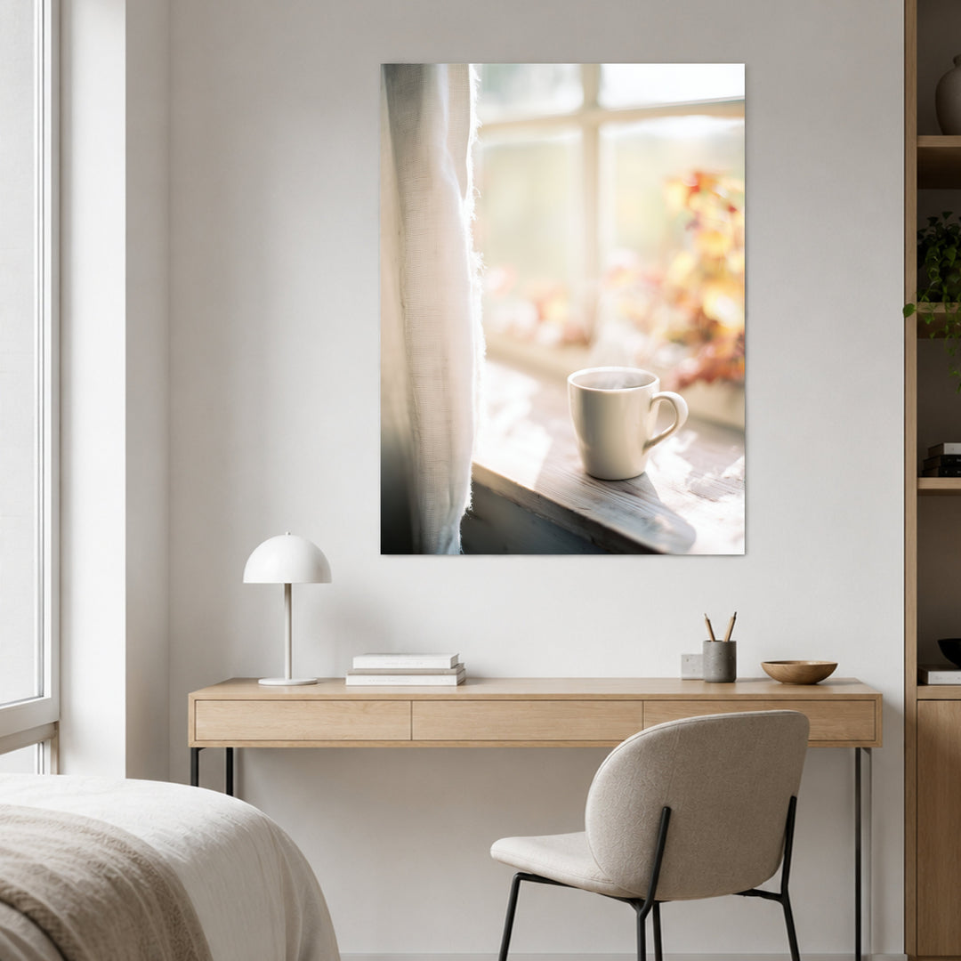 Stille Morgentasse am Fenster Leinwandbild – Ohne Rahmen – Produktfoto