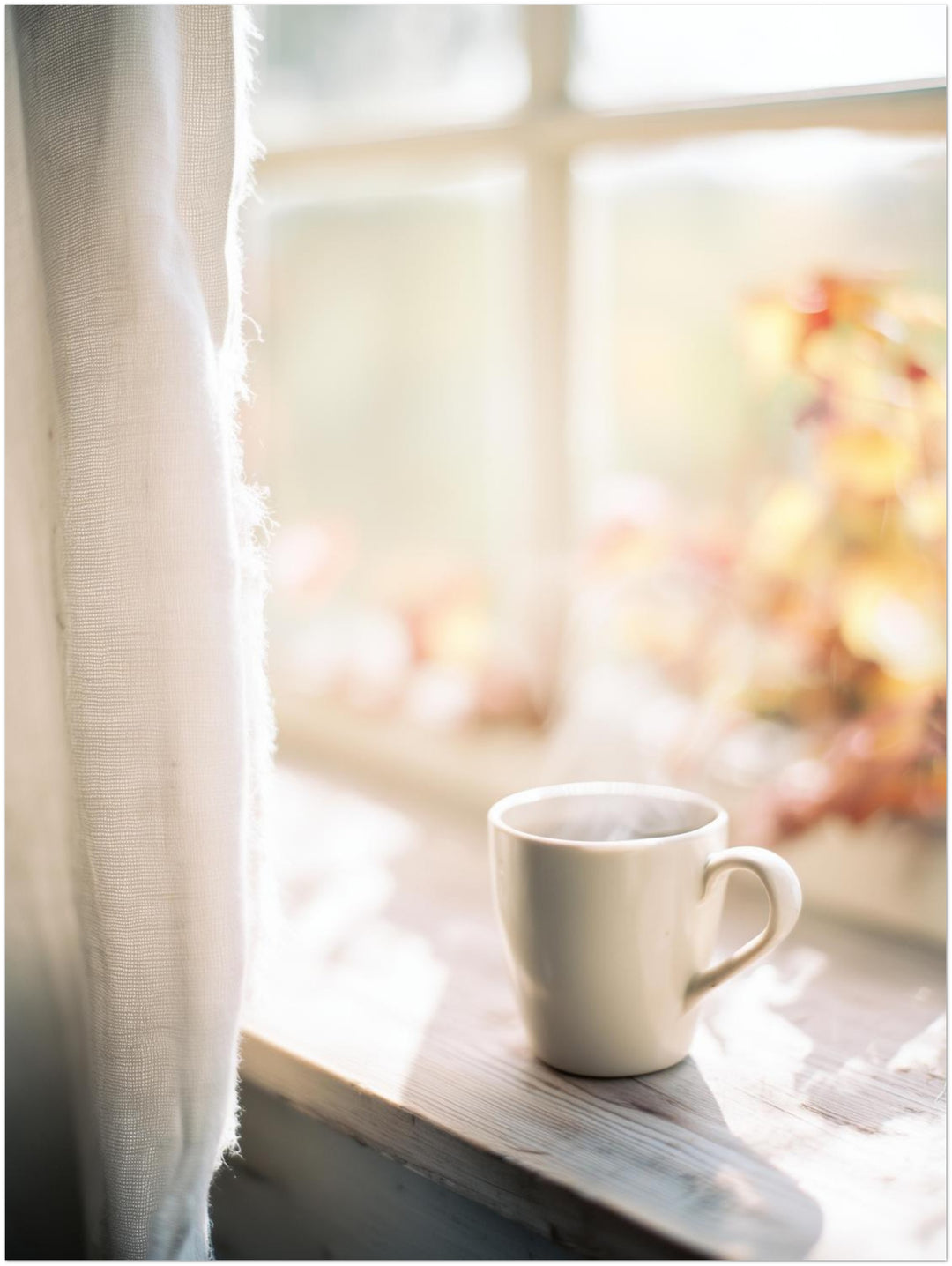 Stille Morgentasse am Fenster Leinwandbild – Ohne Rahmen – Produktfoto