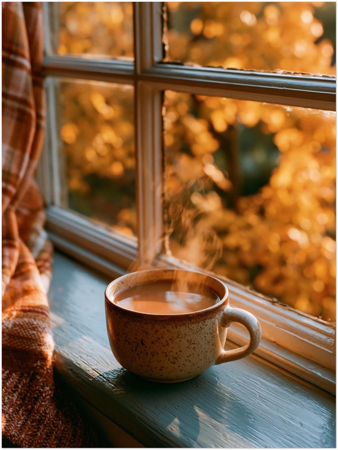 Herbstmorgen am Fenster Leinwandbild – Ohne Rahmen – Produktfoto