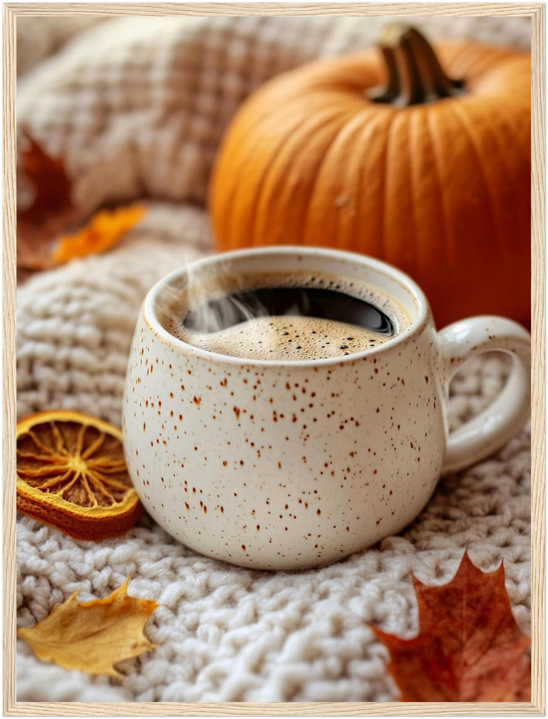 Herbststillleben mit Kaffee Poster – Holz natur Rahmen – Produktfoto