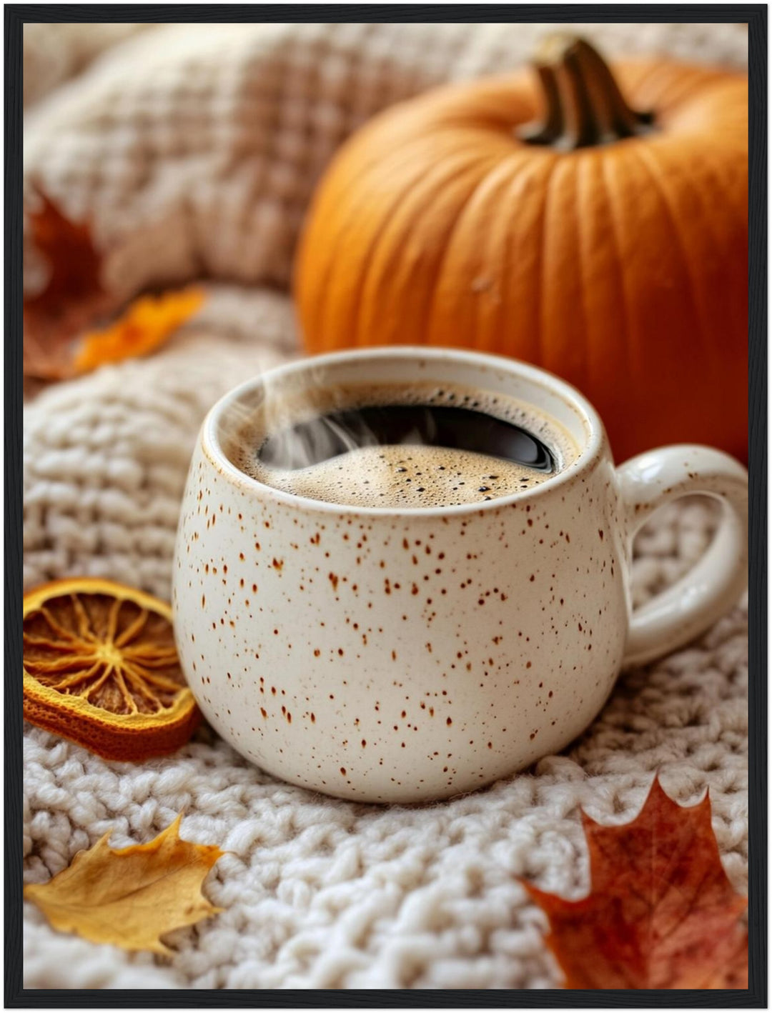 Herbststillleben mit Kaffee Poster – Schwarzer Rahmen – Produktfoto