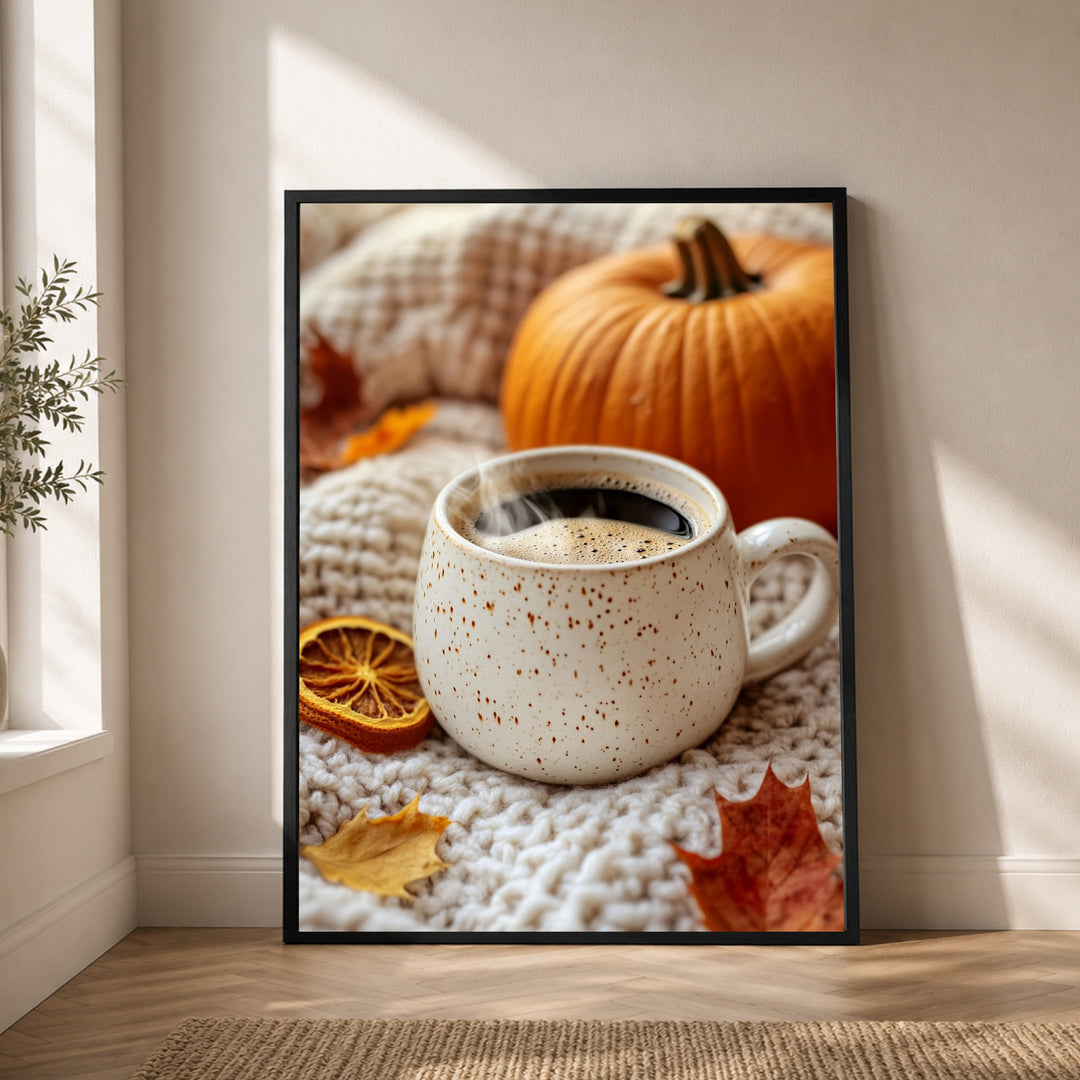 Herbststillleben mit Kaffee Poster – Schwarzer Rahmen – Produktfoto