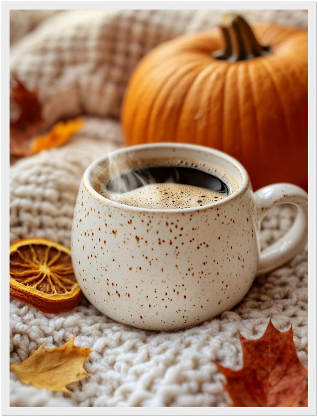 Herbststillleben mit Kaffee Poster – Weißer Rahmen – Produktfoto