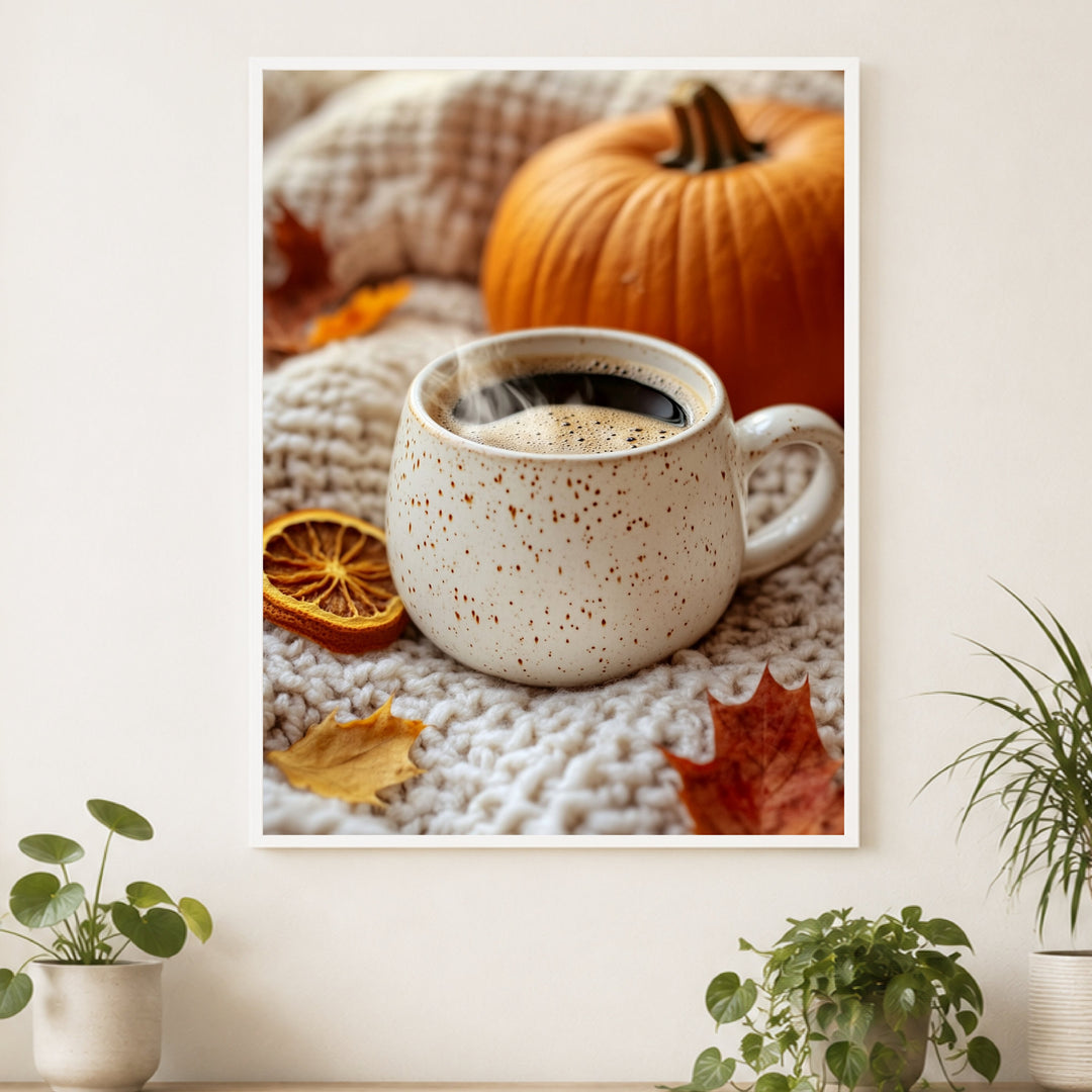 Herbststillleben mit Kaffee Poster – Weißer Rahmen – Produktfoto