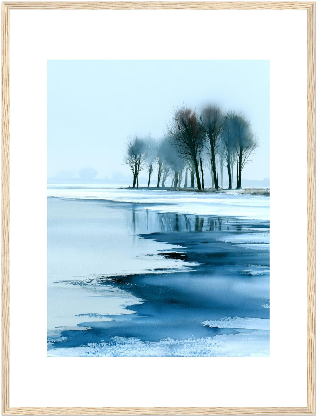 Winterbäume im Eis Poster – Holz natur Rahmen – Produktfoto