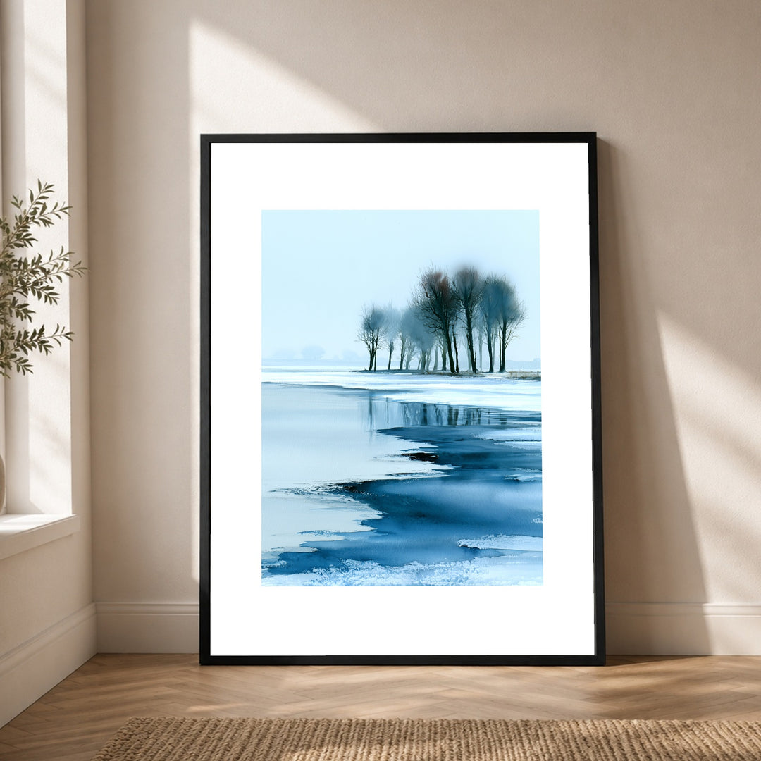Winterbäume im Eis Poster – Schwarzer Rahmen – Produktfoto