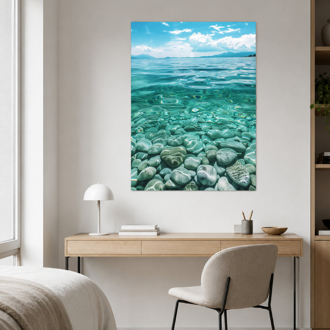 Kieselsteine im Meer Leinwandbild Landschaft – Leinwand auf Holzrahmen – Ansicht 3