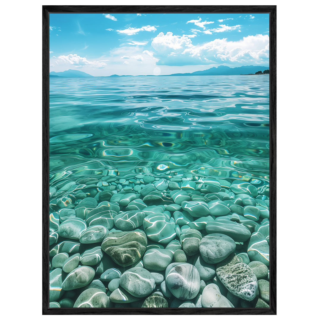 Kieselsteine im Meer Leinwandbild Landschaft – Leinwand auf Holzrahmen – Ansicht 4