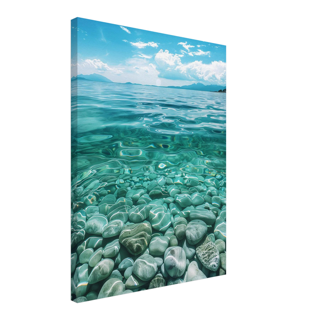 Kieselsteine im Meer Leinwandbild Landschaft – Leinwand auf Holzrahmen – Ansicht 2