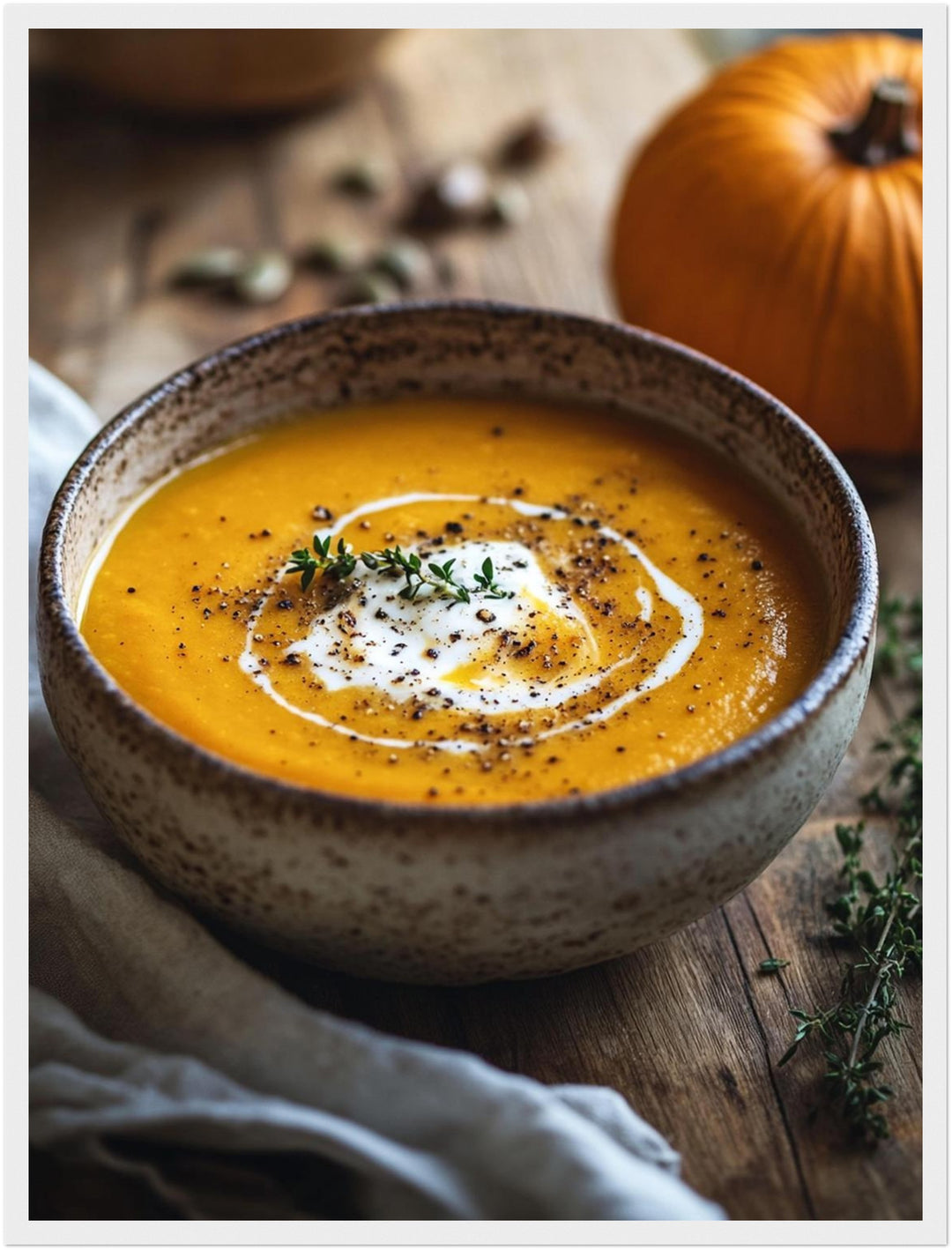 Goldene Kürbissuppe Herbst Poster – Weißer Rahmen – Produktfoto