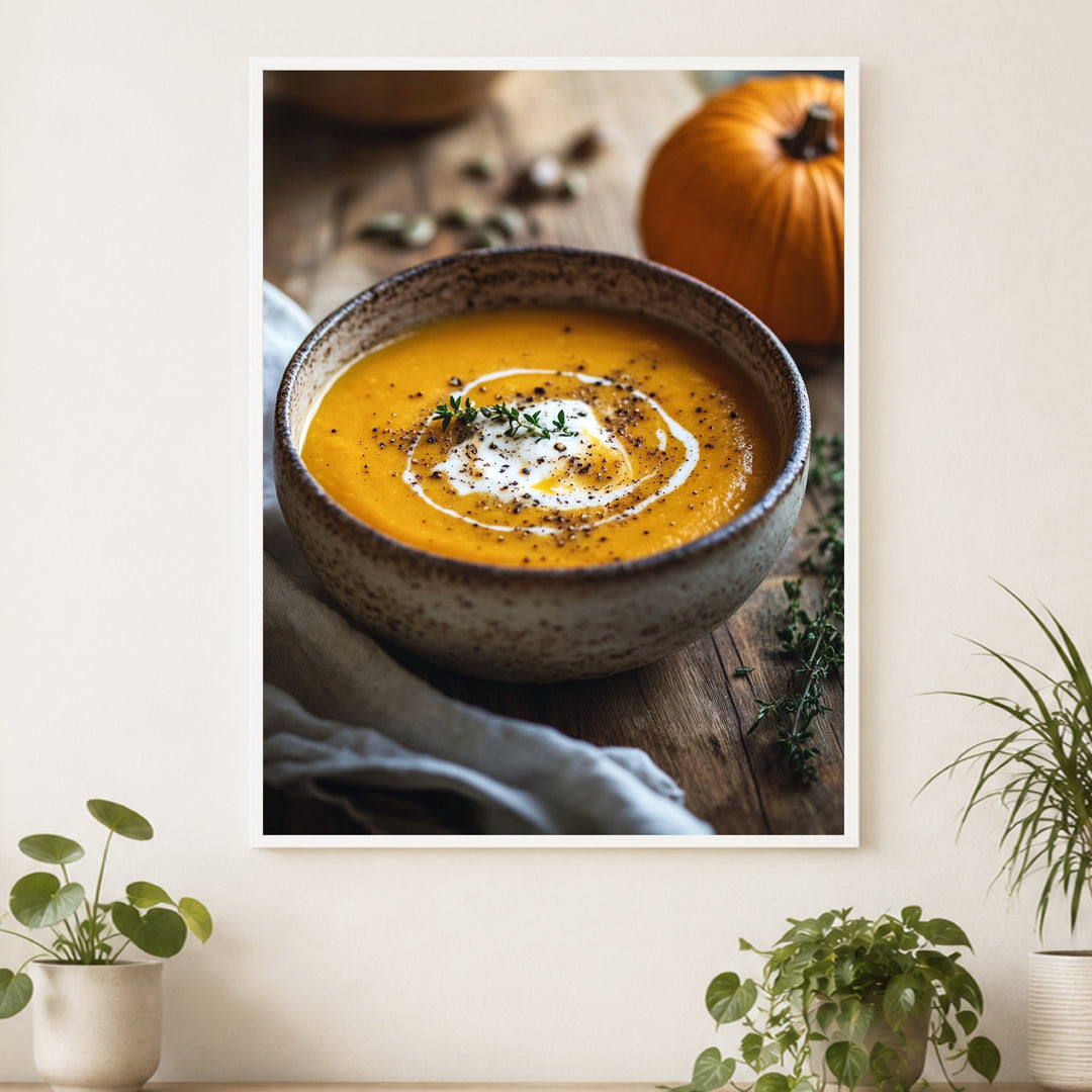 Goldene Kürbissuppe Herbst Poster – Weißer Rahmen – Produktfoto