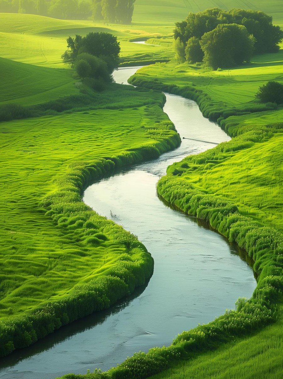 Fluss in grüner Landschaft als Natur Leinwandbild
