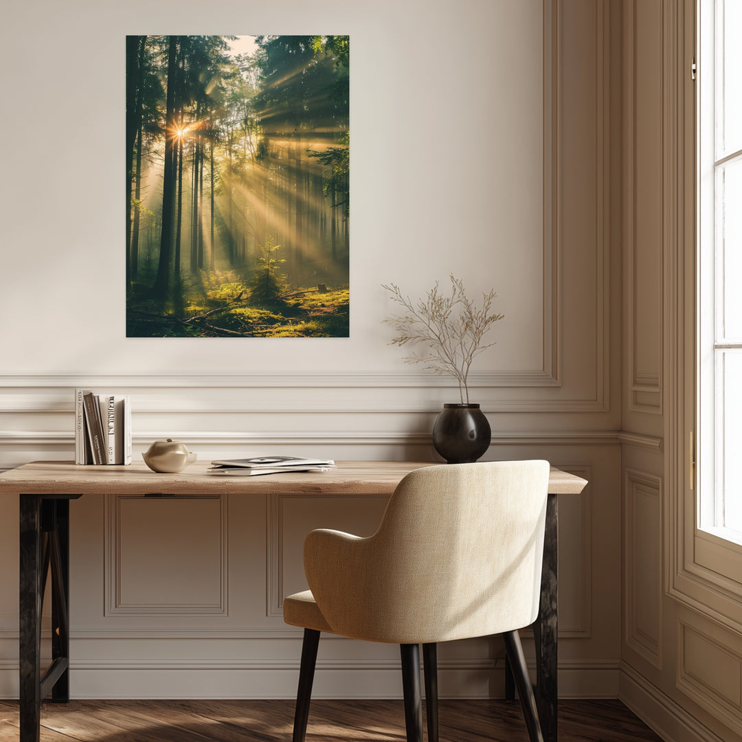 Lichtstrahlen im Wald Poster Landschaft – mattes Kunstdruck-Papier – Ansicht 2