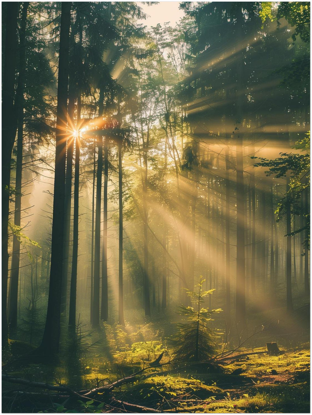 Lichtstrahlen im Wald Landschaft – Wandkunst
